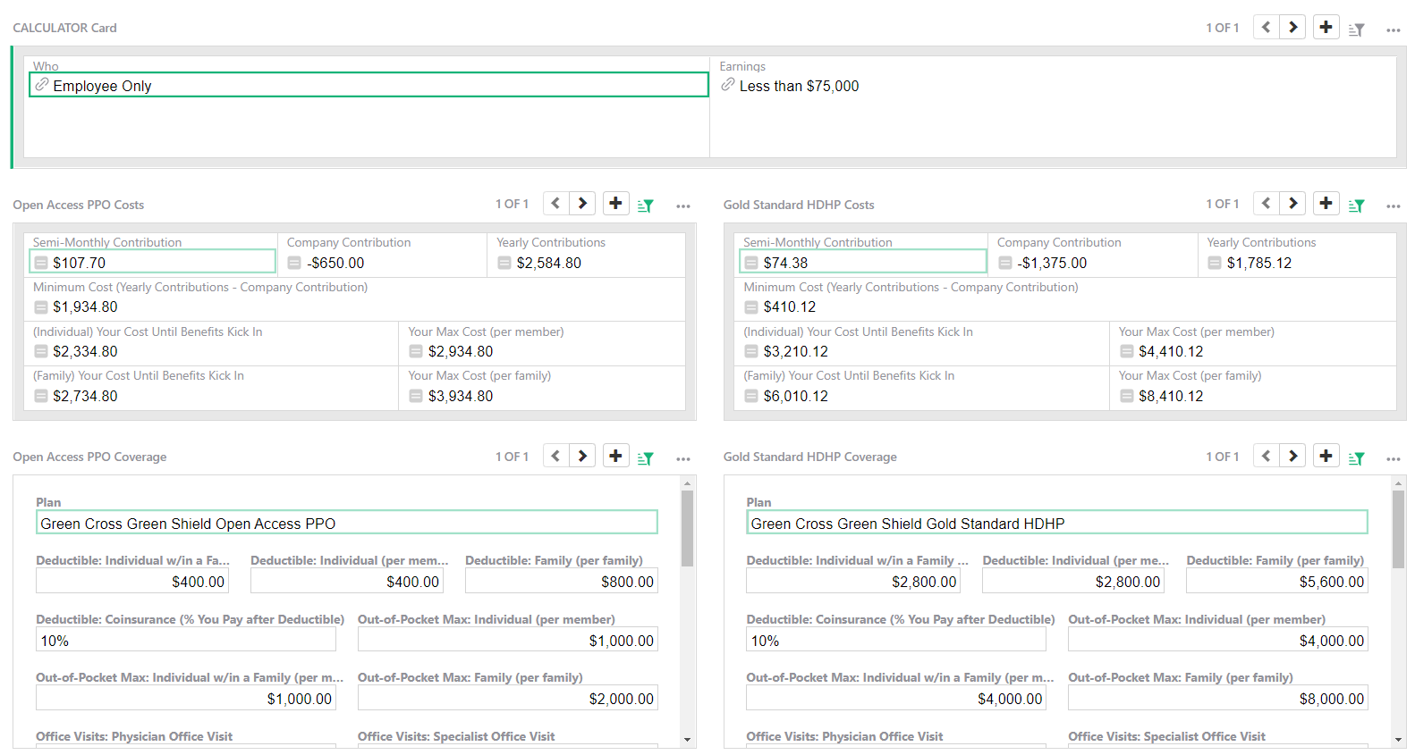 Screenshot of Health Insurance Comparison