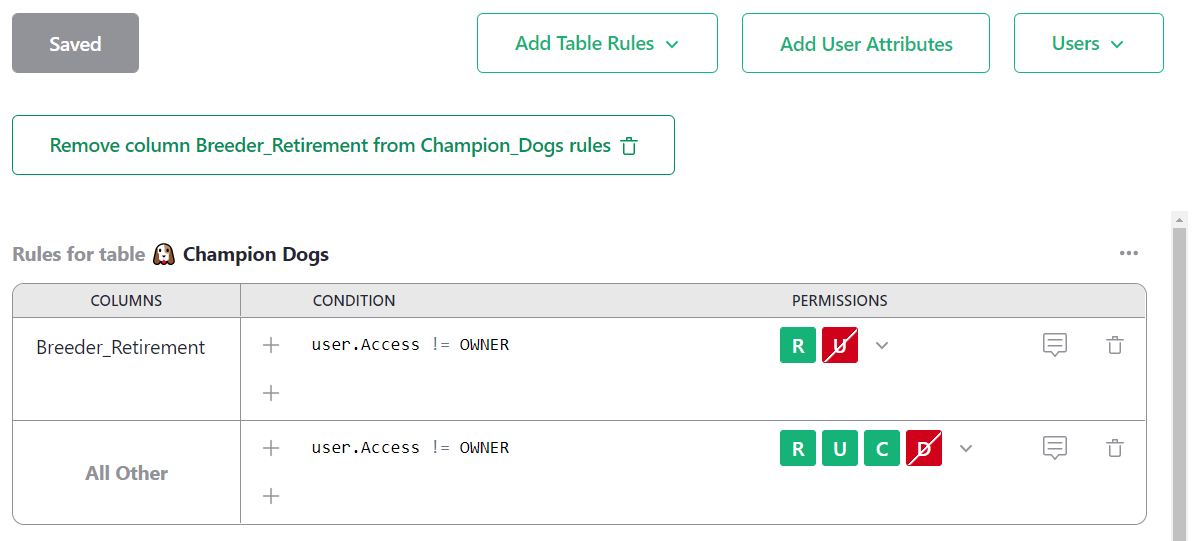 Invalid Rule Deletion Button